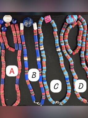 Colorful Trade Beaded Necklace Strands - Red, Blue, Turquoise